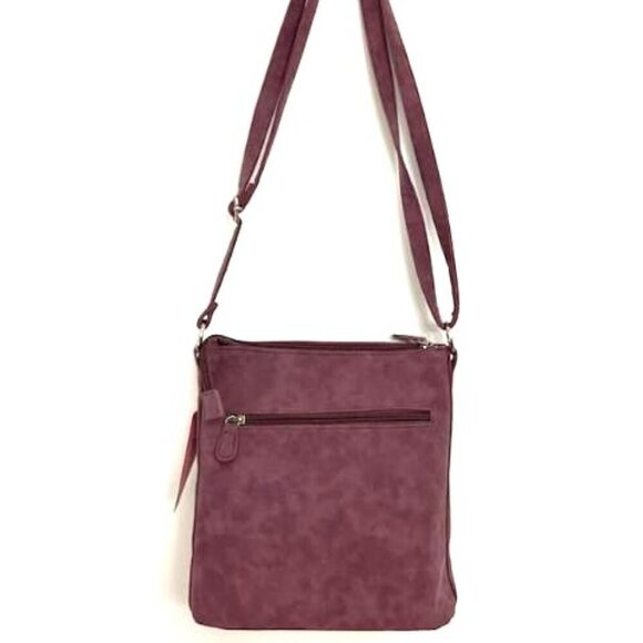 Stone Mountain Purse Cross Body Shoulder Bag Nubuck Perforated Burgundy (Plum) - Picture 4 of 5